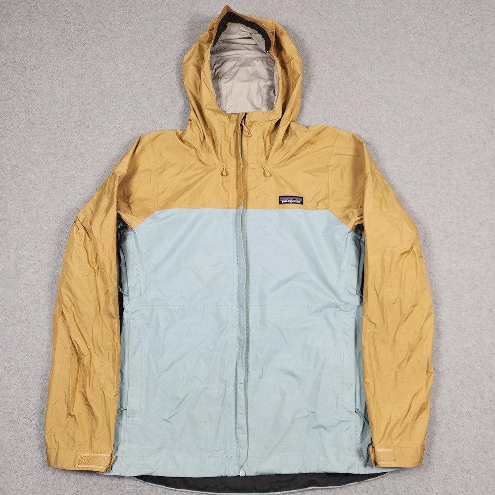 Patagonia Rain Jacket Womens Small Blue Gold Torrentshell 3L Hiking 83807 Hooded